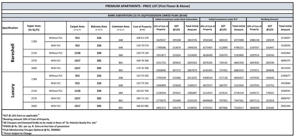 pricing-for-rera-Premium-Apartments-with-boking-amount-page